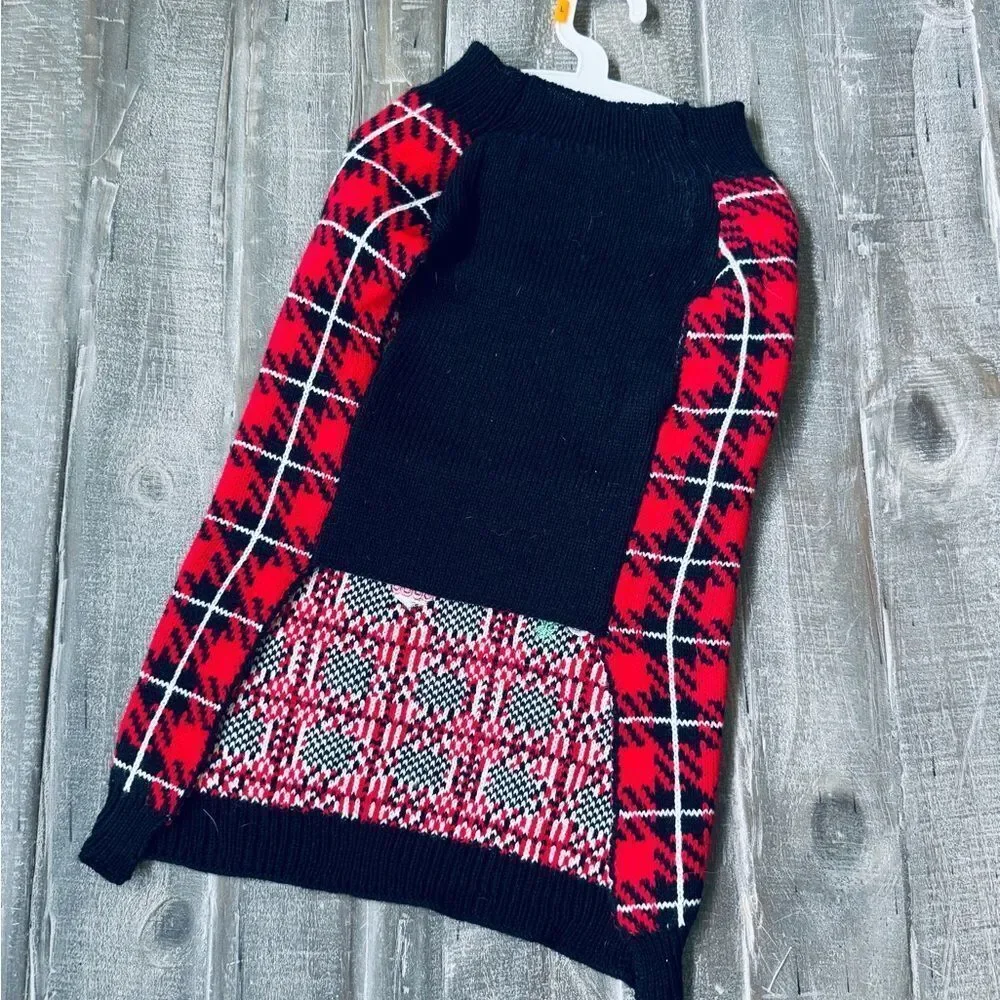 Disney Mickey Mouse Red Plaid Christmas Holiday Dog Pet Sweater M